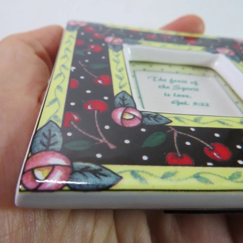 Mary Engelbreit Ceramic Black w Cherries Picture Frame